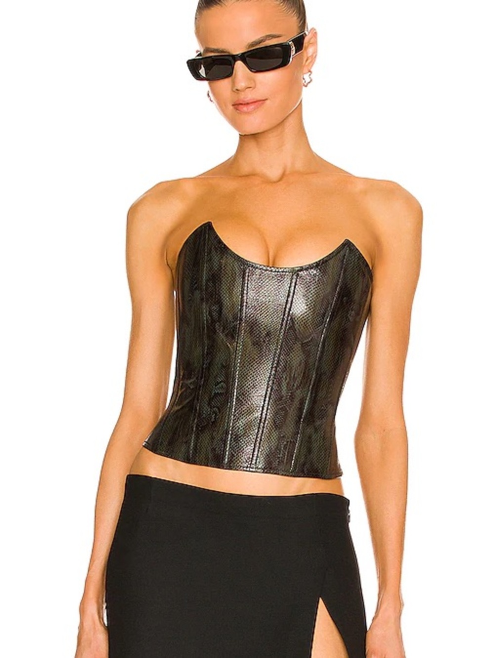 Miaou Leia Faux-Snakeskin Corset Top in Forest Python - S